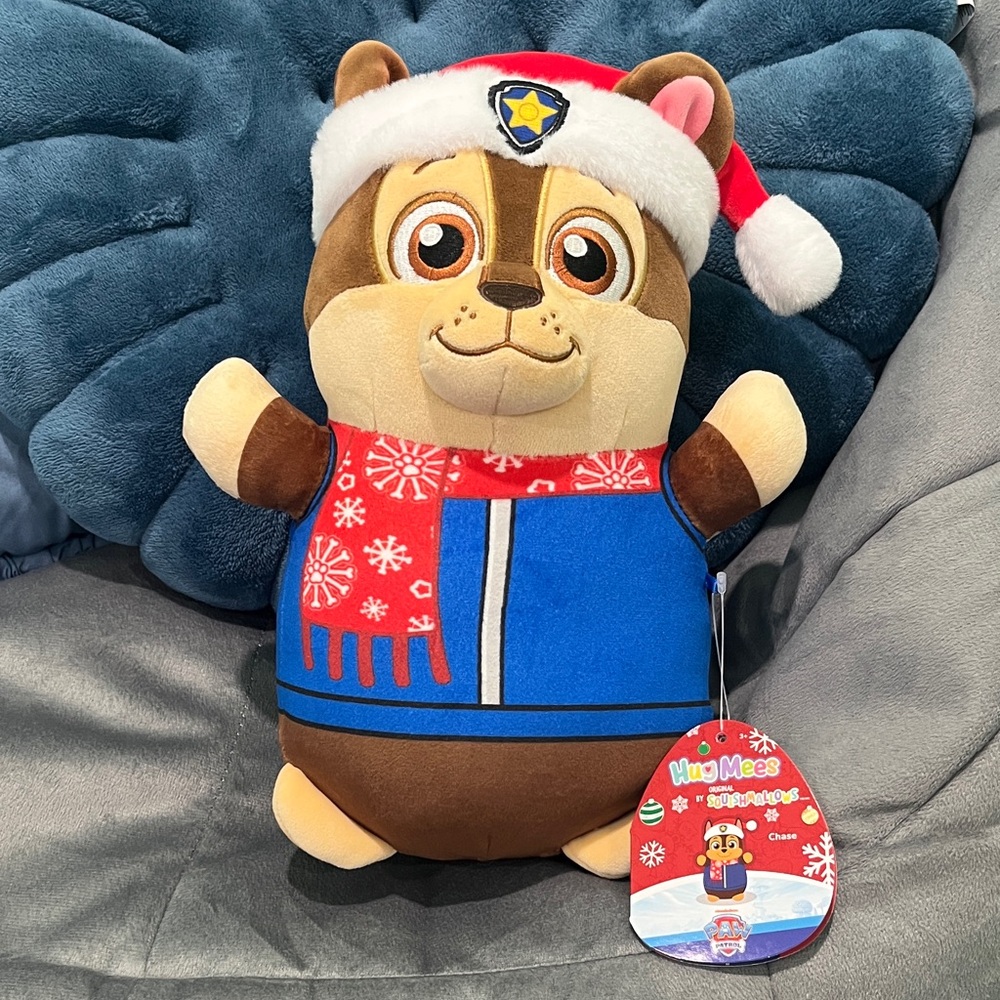 Squishmallows Paw Patrol Plush Hug Mees Chase Blue Jacket & Red Santa Hat, NWT